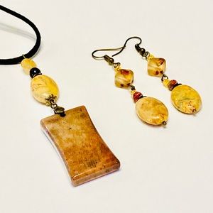 Fossilized Sea Coral & Golden Crazy Lace Agate Necklace Set